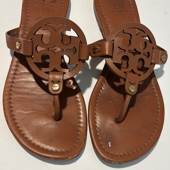 Tory Burch Brown Miller Sandals Iconic Design - Picture 2 of 11